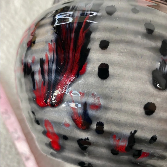 Vintage 1978 Ceramic  Pottery Grey Black Red Glaze Bowl Planter Vase - Picture 12 of 14